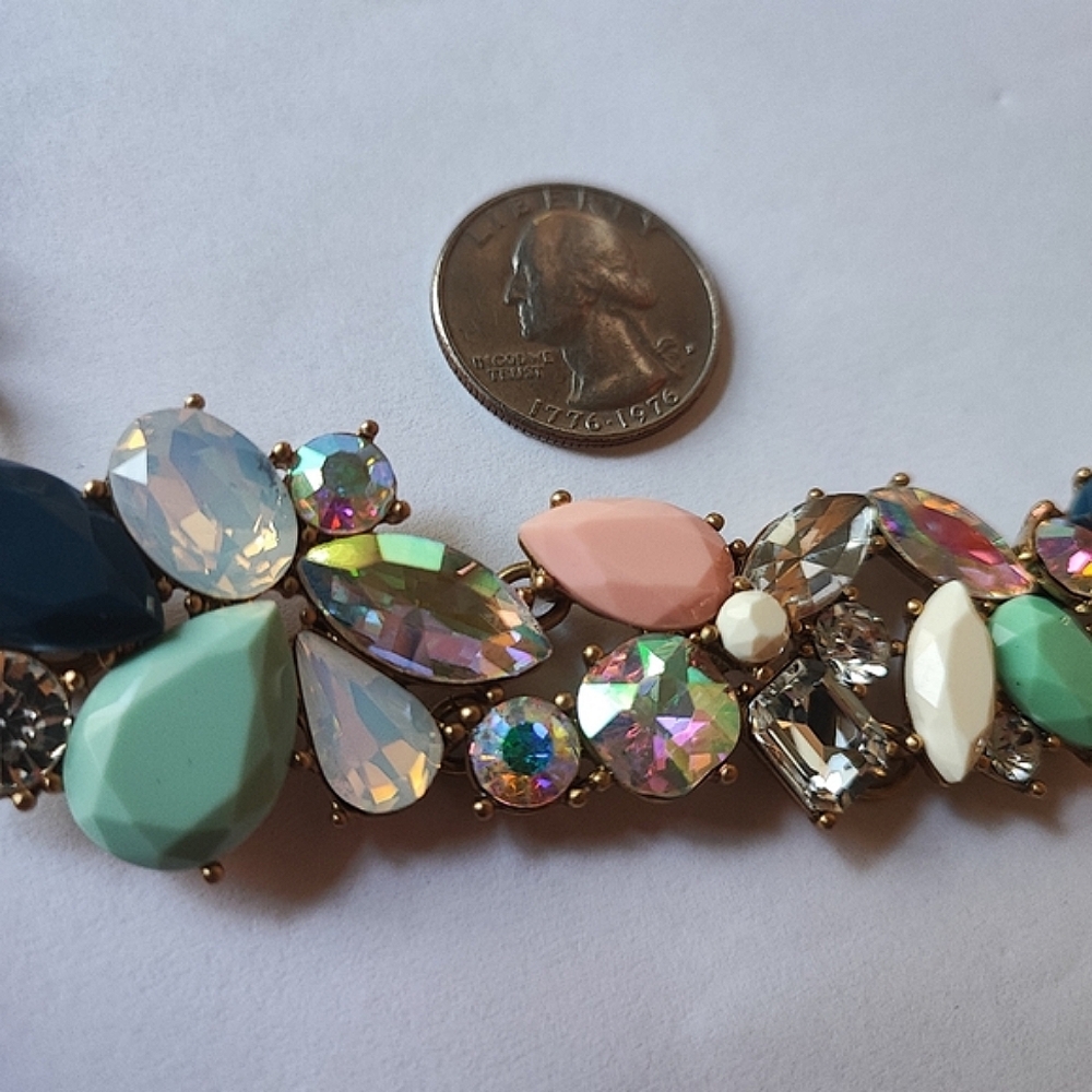 J. Crew Rhinestone Opaque Gems Exquisite Pastel Navy Formal Necklace Gold Tone - Picture 7 of 13